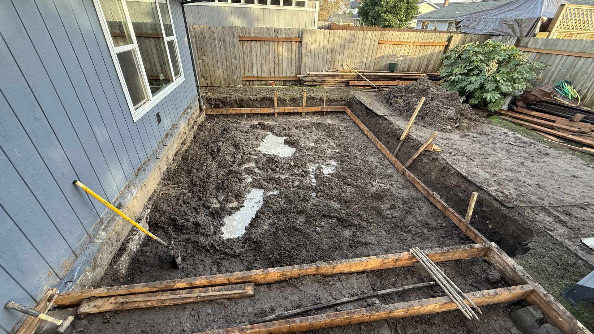 Excavation and foundation forms for a Portland home addition