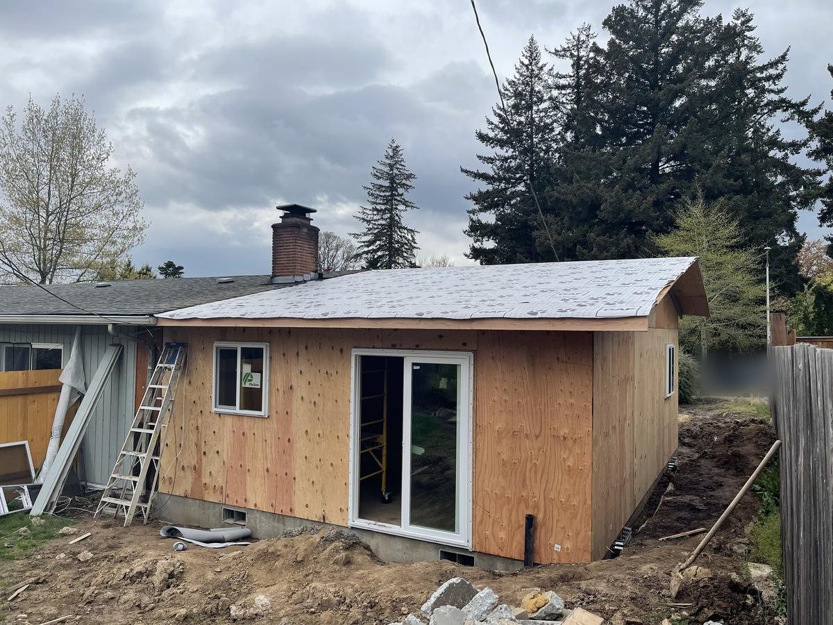 Framed and sheathed house addition in Portland