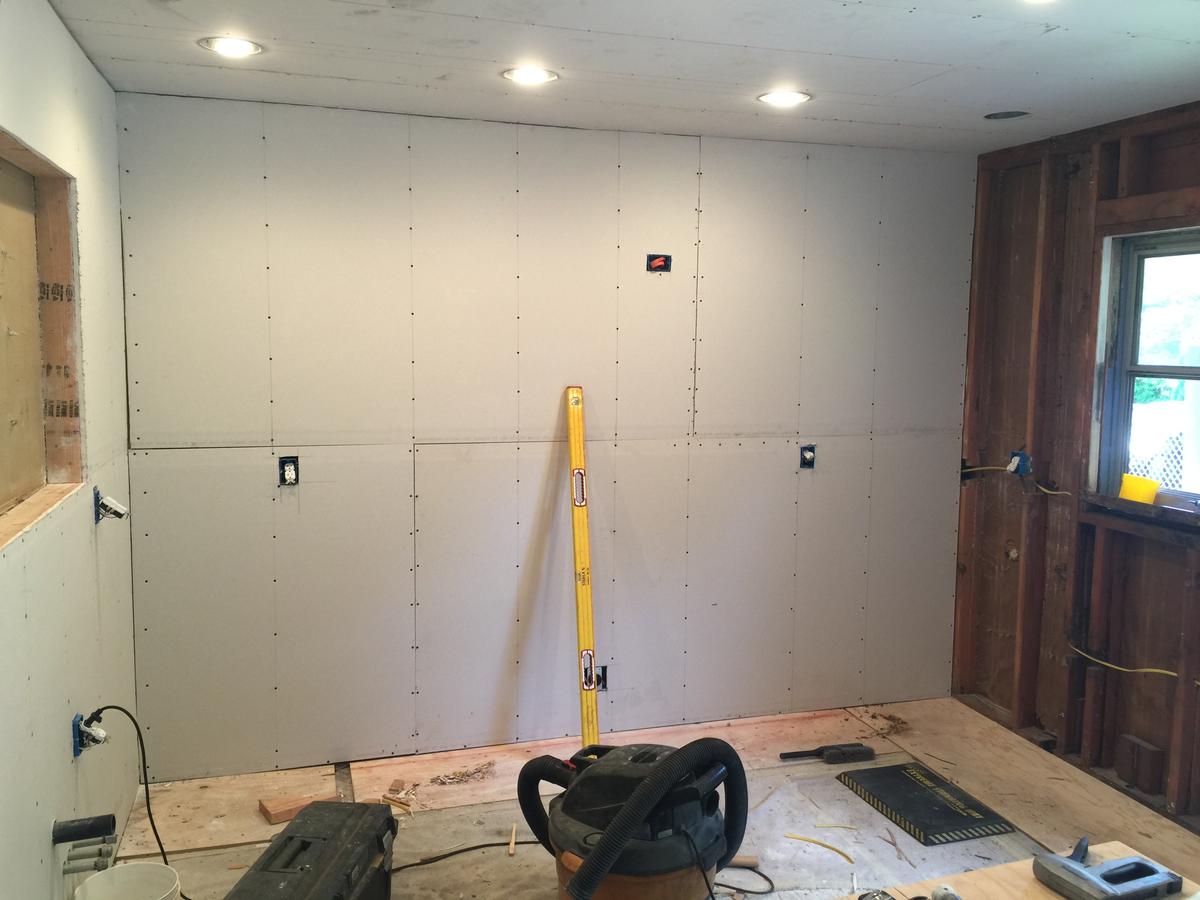 New drywall hung during a Portland kitchen remodel