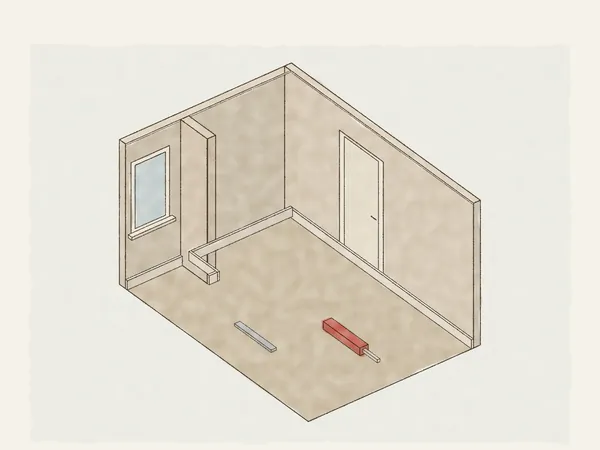 Illustration of finished details in a room: a crisp outside corner, door and window casings, baseboard all around and a clean ceiling line
