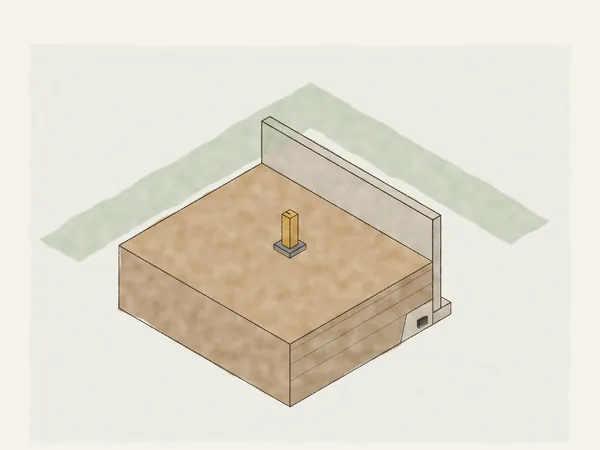 Illustration cut away to show backfill against a foundation wall: drain rock and pipe at the footing, soil placed back in layers, and a rammer compacting the top