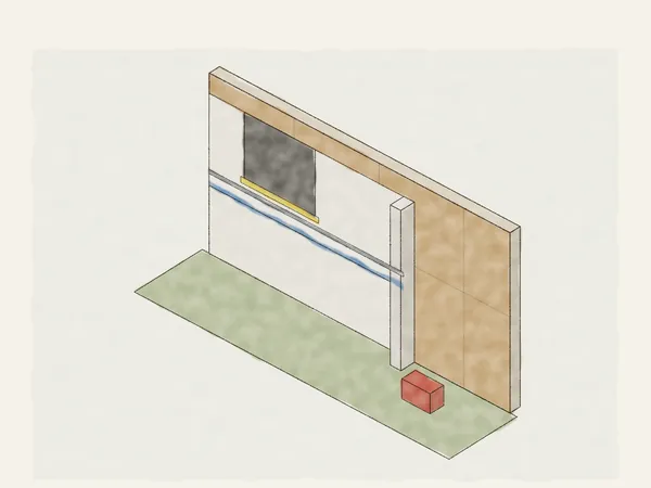 Illustration of house wrap being rolled out over wall sheathing, lapped and taped, with flashing tape at a window sill and Z-flashing along the wall